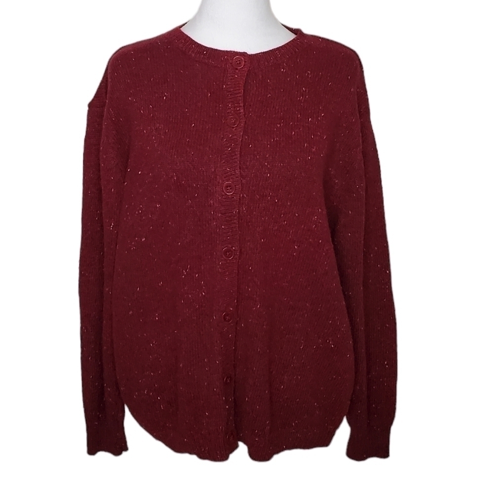 Woolrich Women's Button Front Cardigan, Ruby Red Heather Sweater Size XL